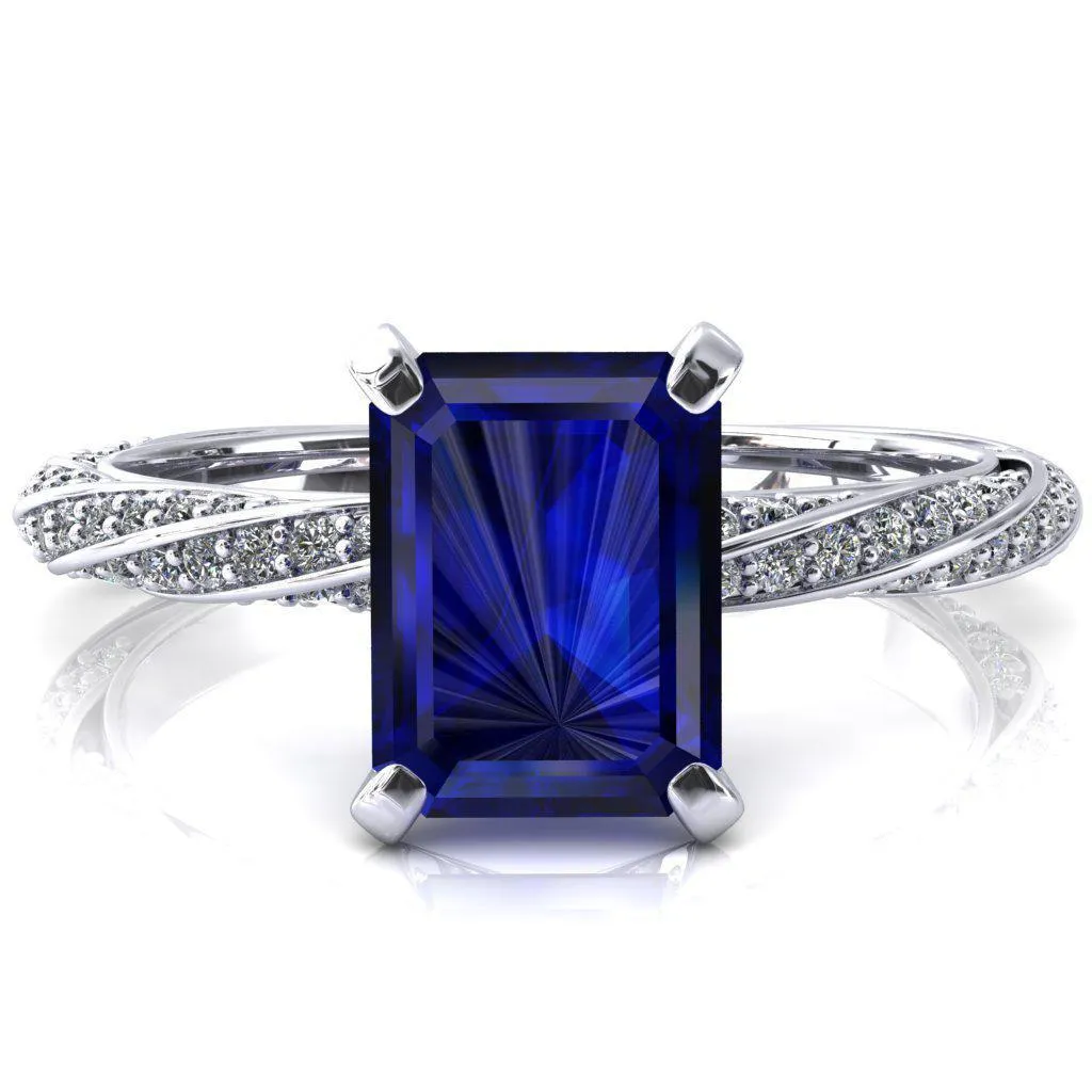Elysia Emerald Blue Sapphire 4 Prong 3/4 Eternity Diamond Accent Ring