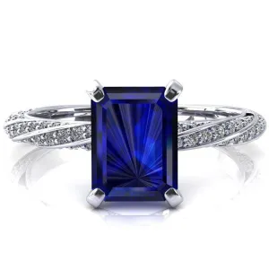 Elysia Emerald Blue Sapphire 4 Prong 3/4 Eternity Diamond Accent Ring