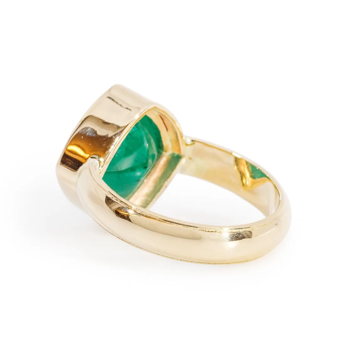 Emerald 6.9 Carat 14k Square Cabochon Handcrafted Gemstone Ring
