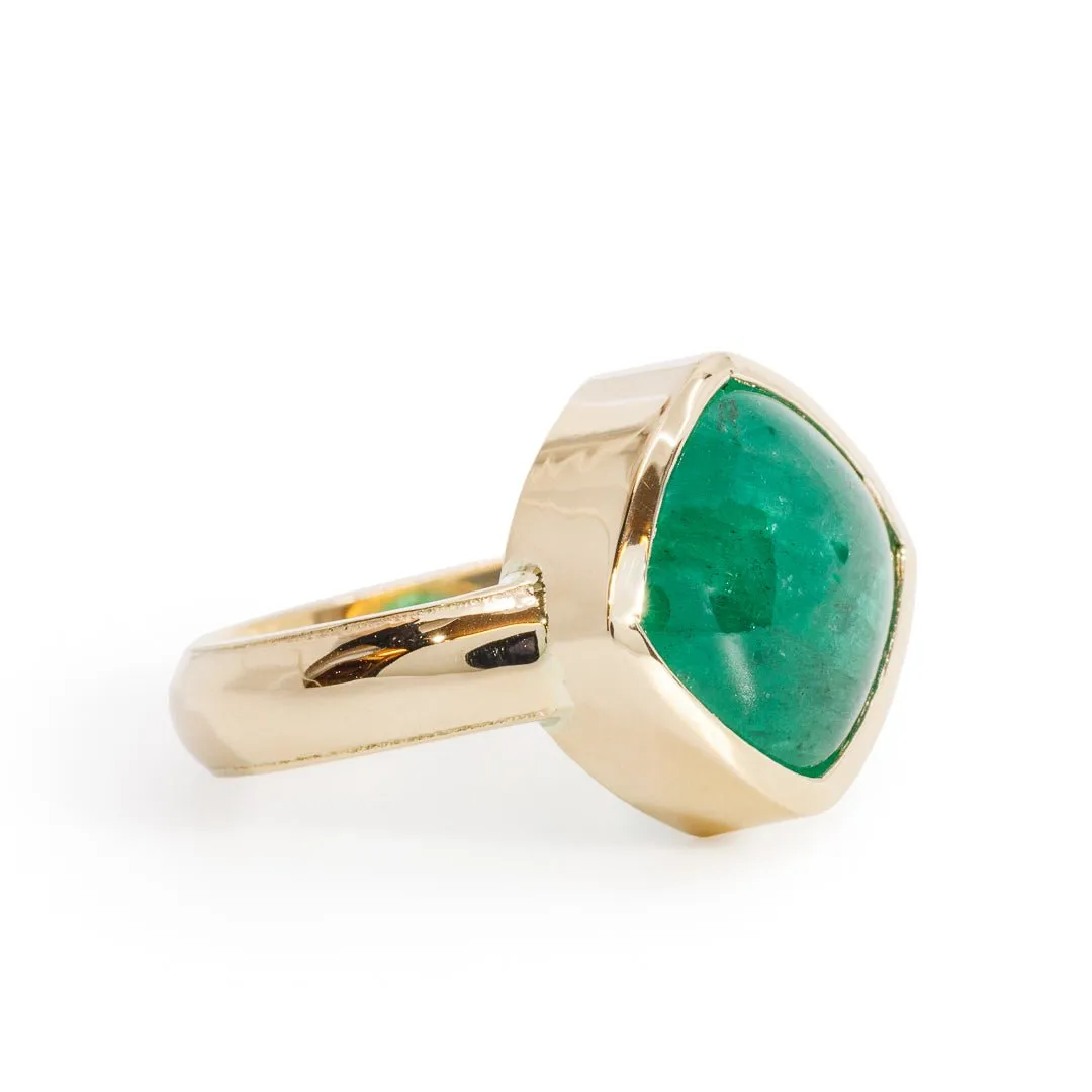 Emerald 6.9 Carat 14k Square Cabochon Handcrafted Gemstone Ring