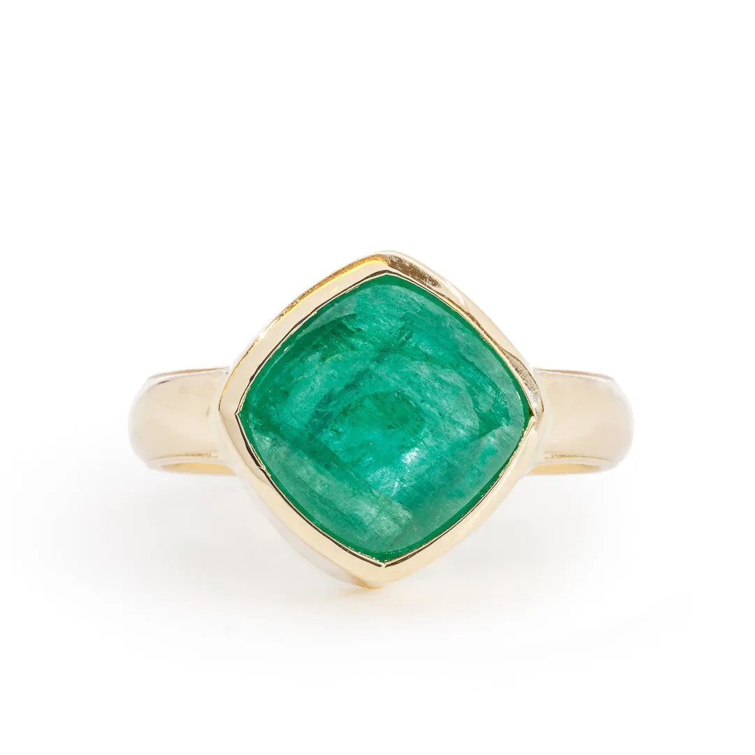Emerald 6.9 Carat 14k Square Cabochon Handcrafted Gemstone Ring