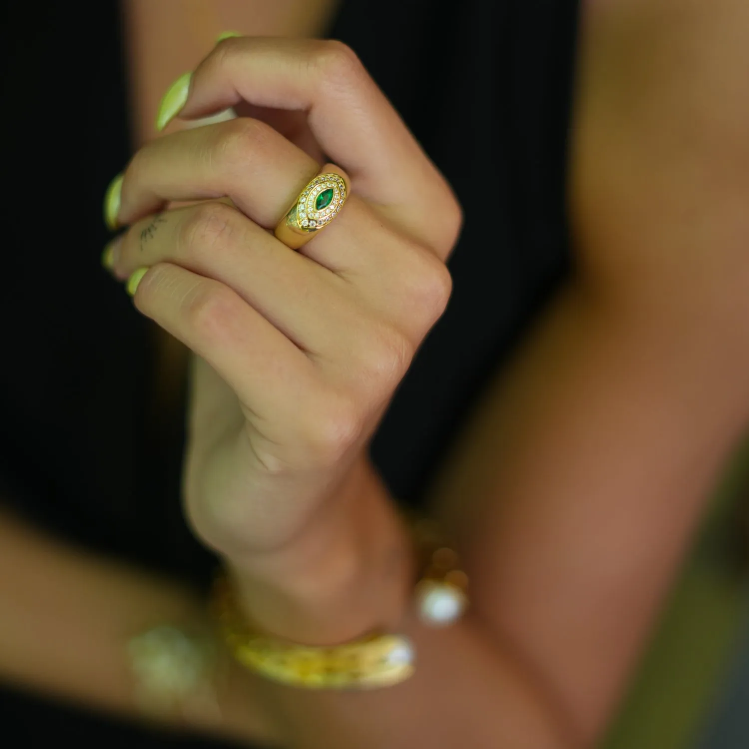 Emerald & Diamond Gold Vermeil Statement Ring