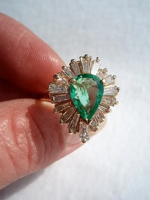 Emerald & Diamond Tapered Baguette Cocktail Ring