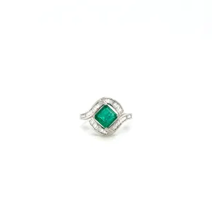 Emerald and Diamond Ring in 18K White Gold - KGR 15016