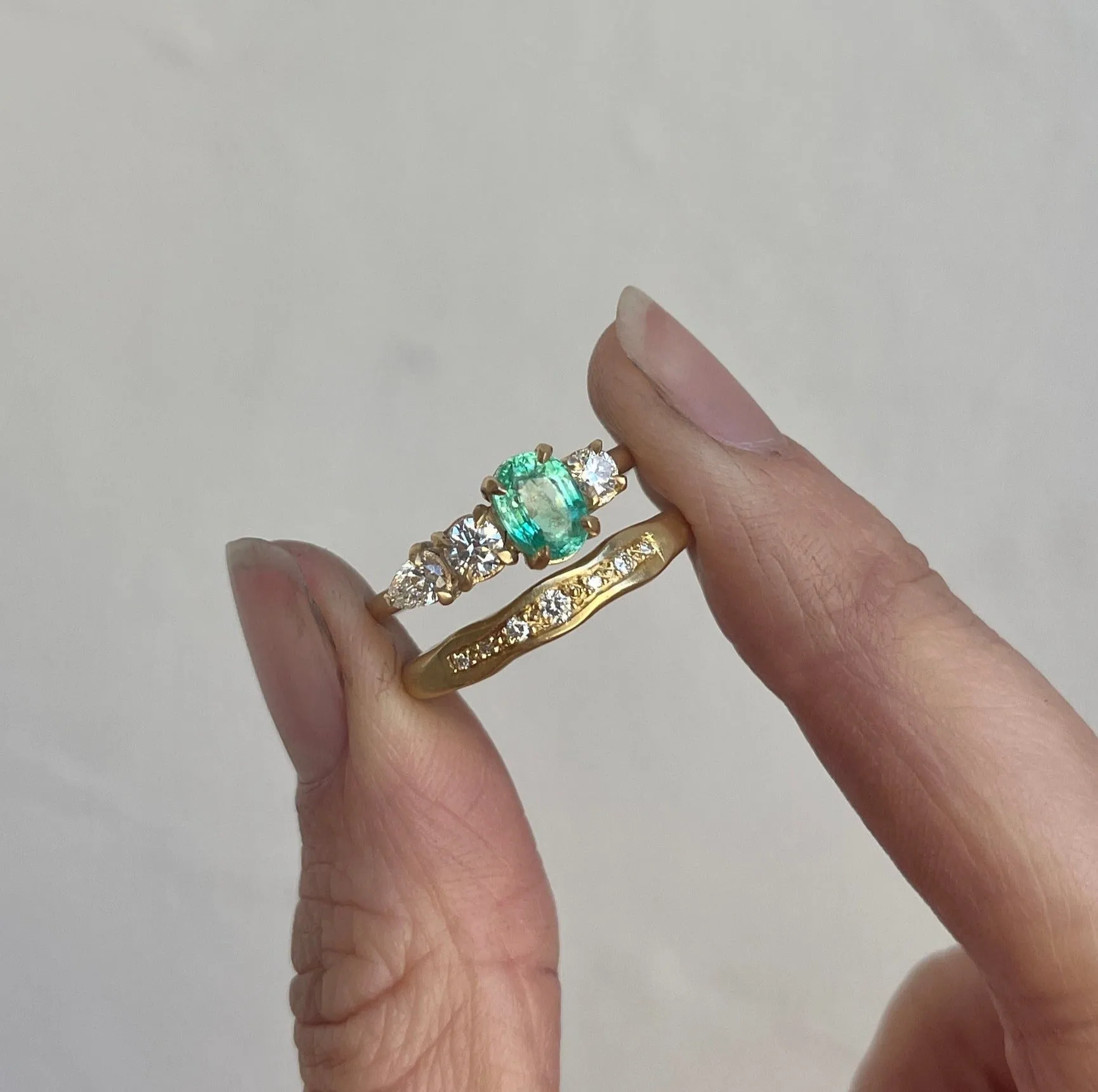 Emerald And Diamond Splice Ring