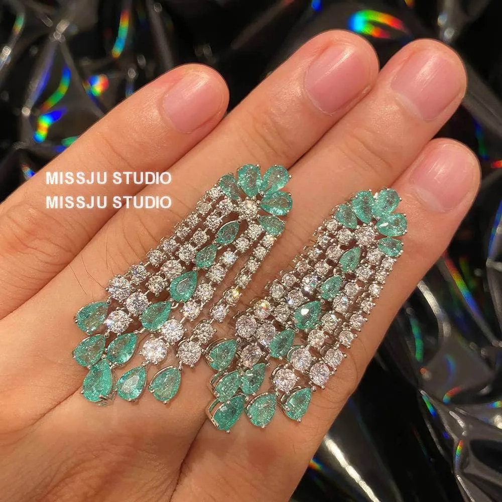 Emerald Crystals Tassel Drop Rhinestone Earrings