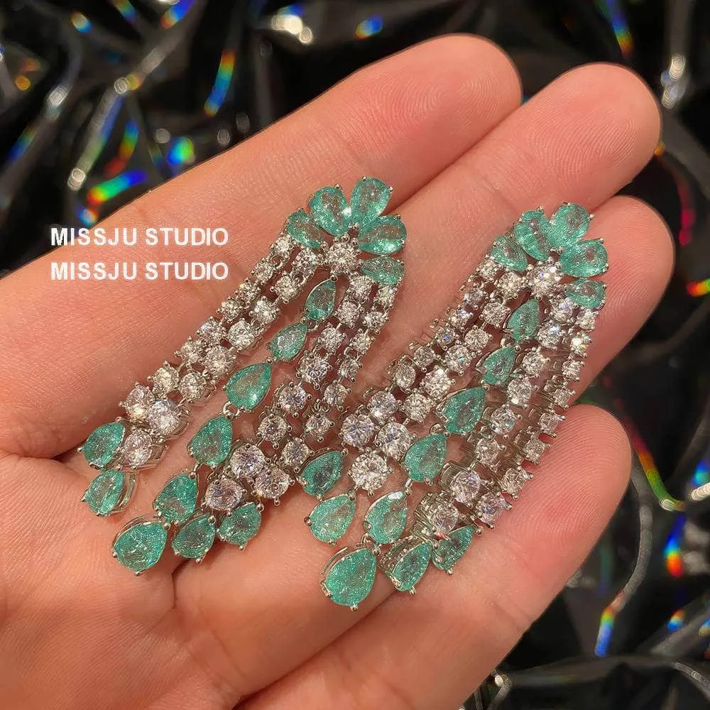 Emerald Crystals Tassel Drop Rhinestone Earrings