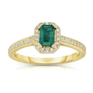 Emerald Cut Emerald & 0.15Ct Diamond Ring in 14K Yellow Gold