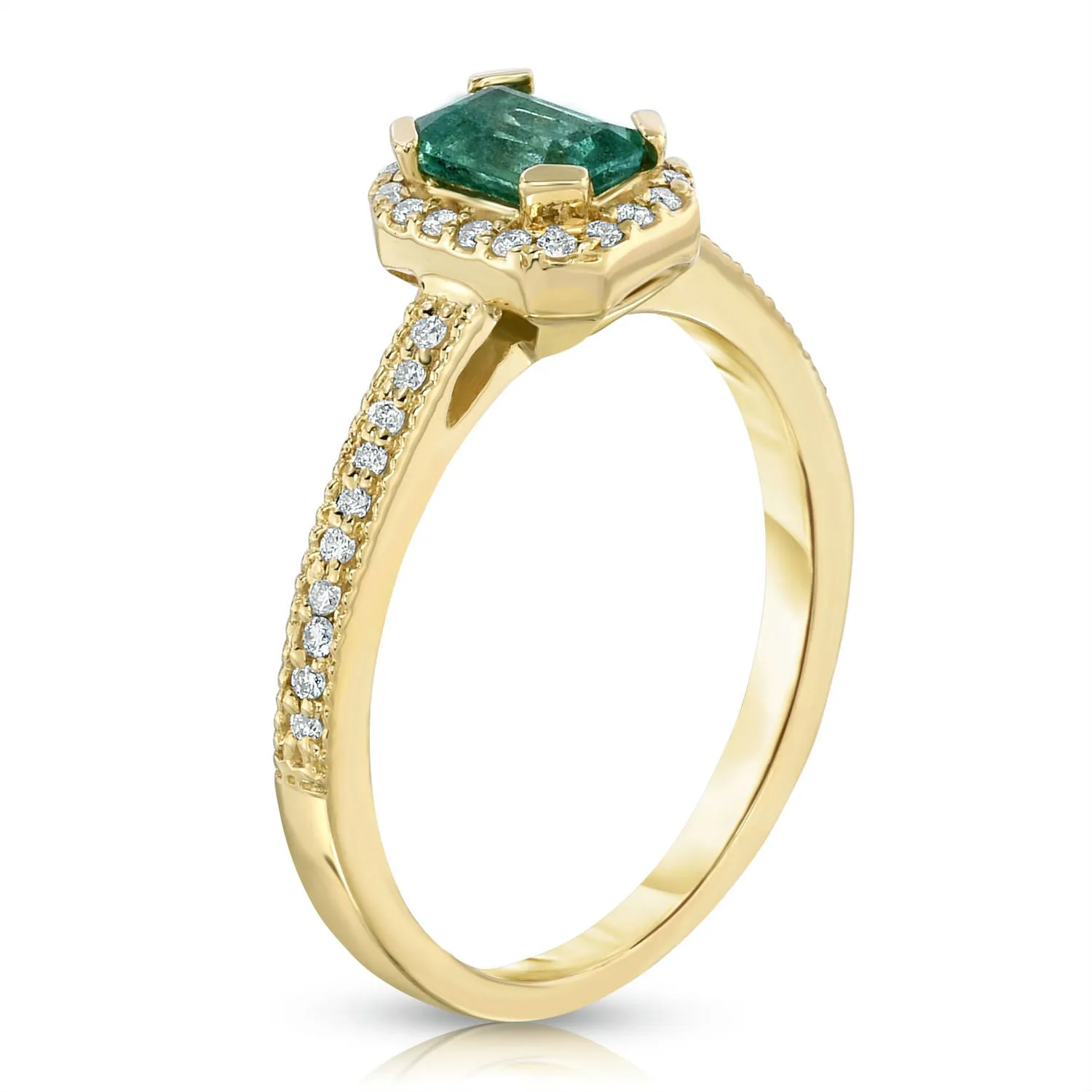 Emerald Cut Emerald & 0.15Ct Diamond Ring in 14K Yellow Gold