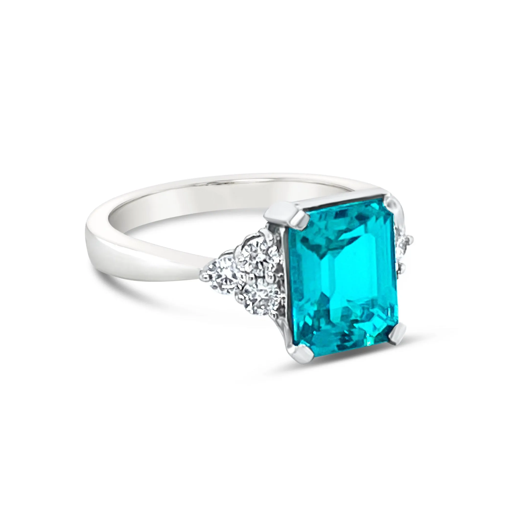 Emerald cut Paraiba & diamonds Ring