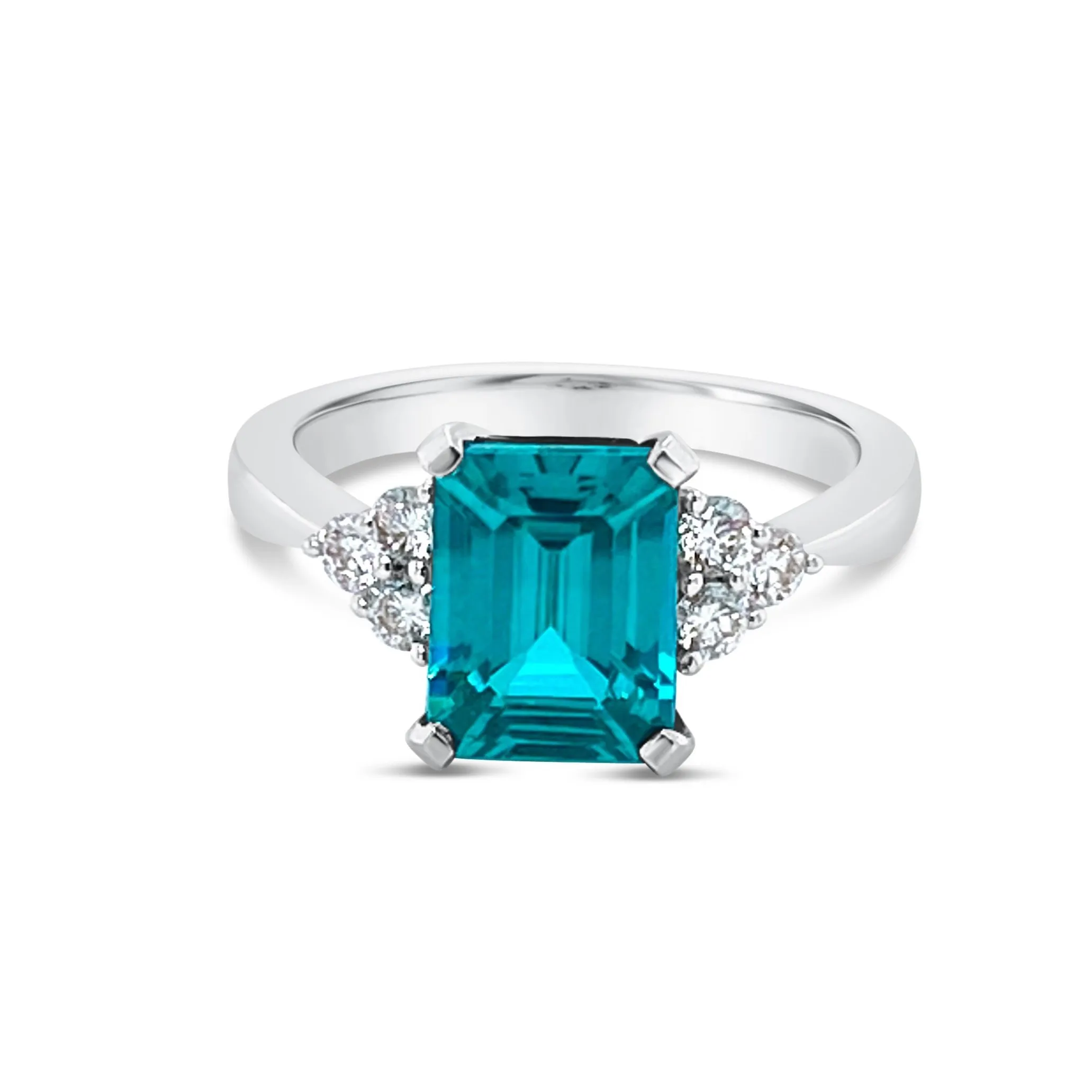 Emerald cut Paraiba & diamonds Ring