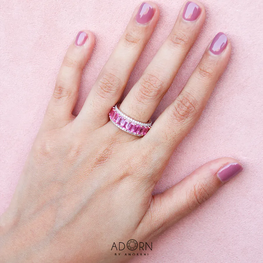 Emerald Cut Pink Sapphire Diamond Band