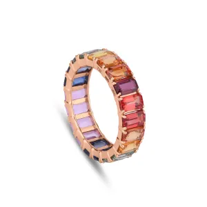 Emerald Cut Rainbow Sapphire Band