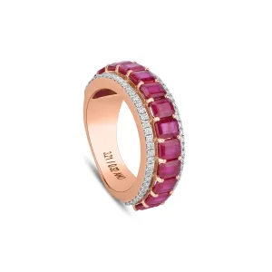 Emerald Cut Red Ruby Diamond  Band