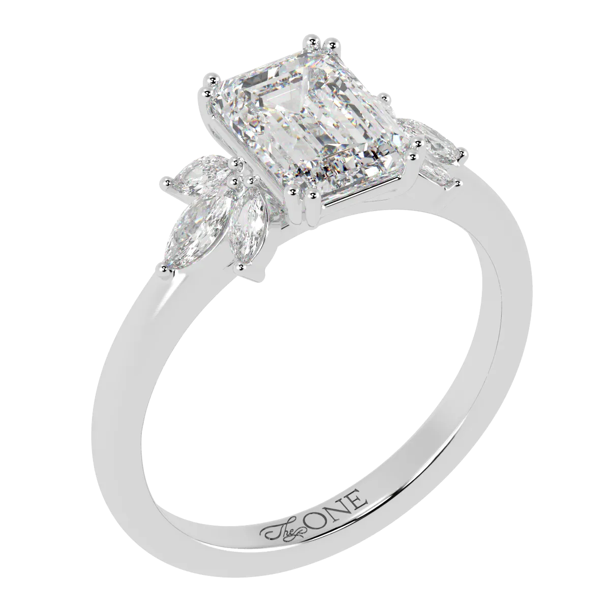 Emerald Engagement Ring with Marquise Accents