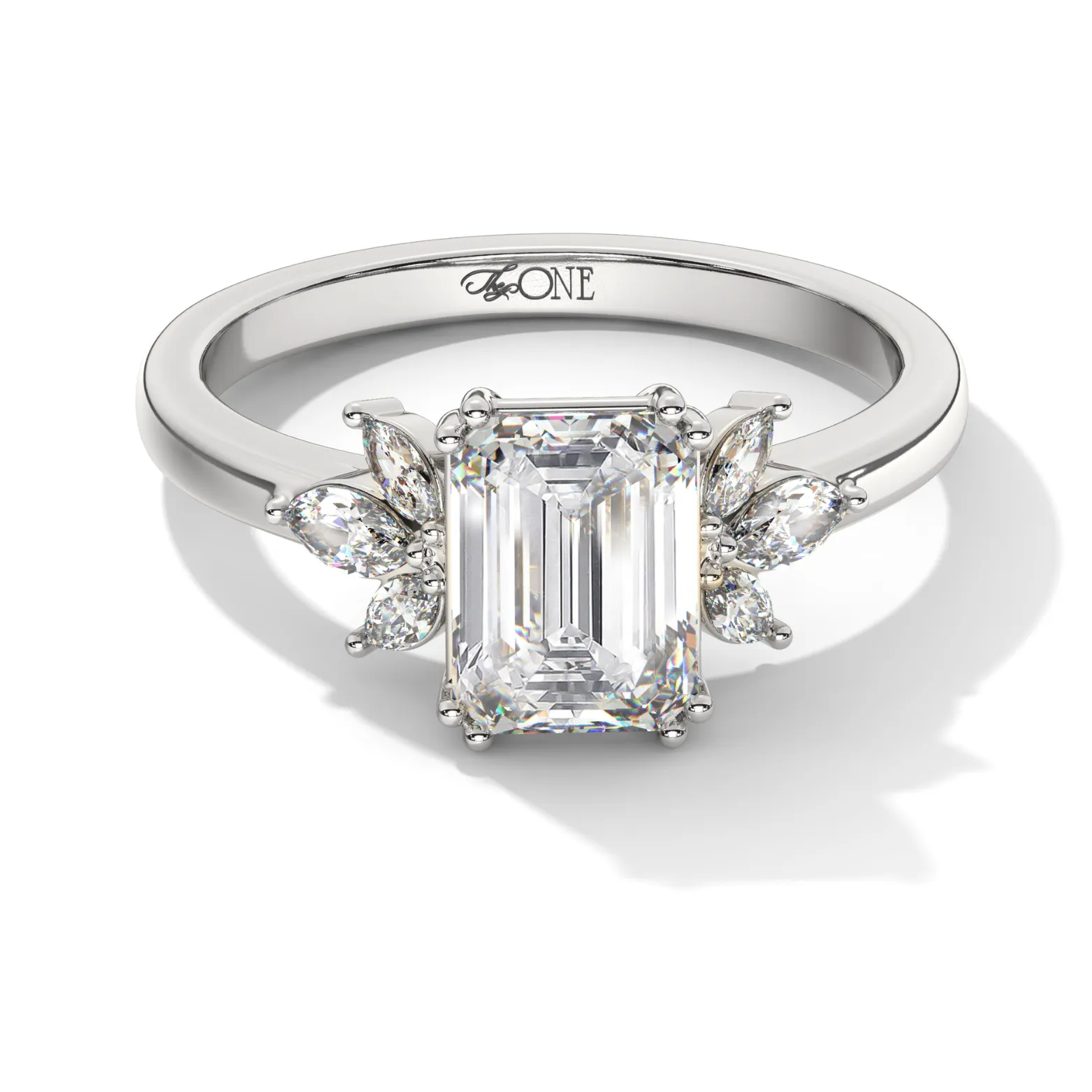 Emerald Engagement Ring with Marquise Accents