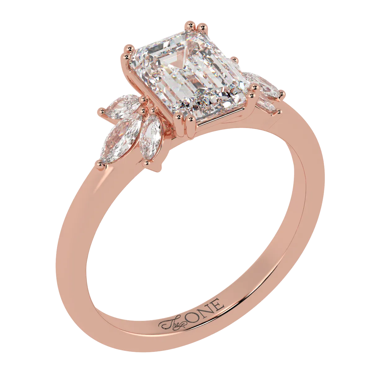Emerald Engagement Ring with Marquise Accents