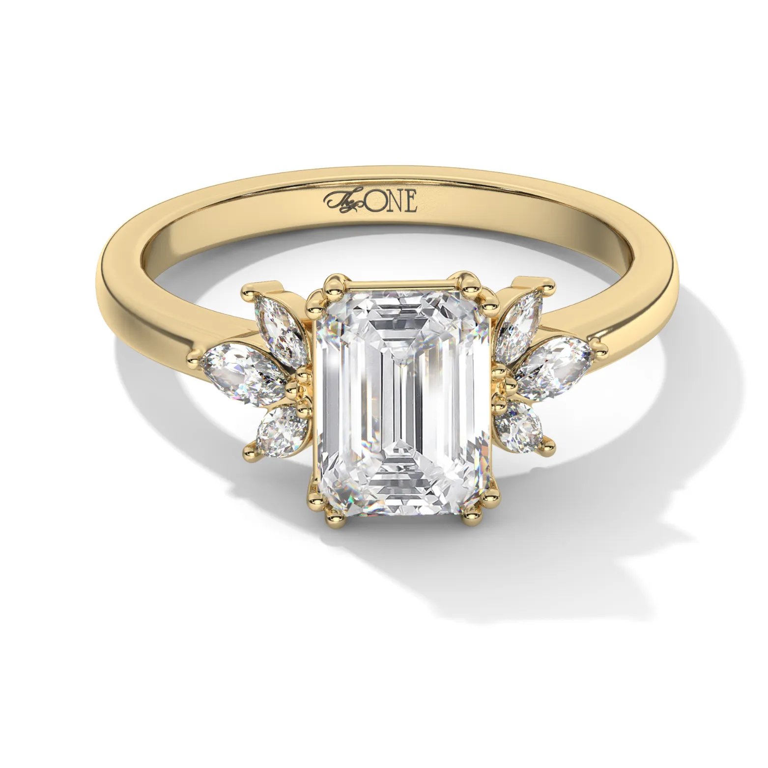 Emerald Engagement Ring with Marquise Accents