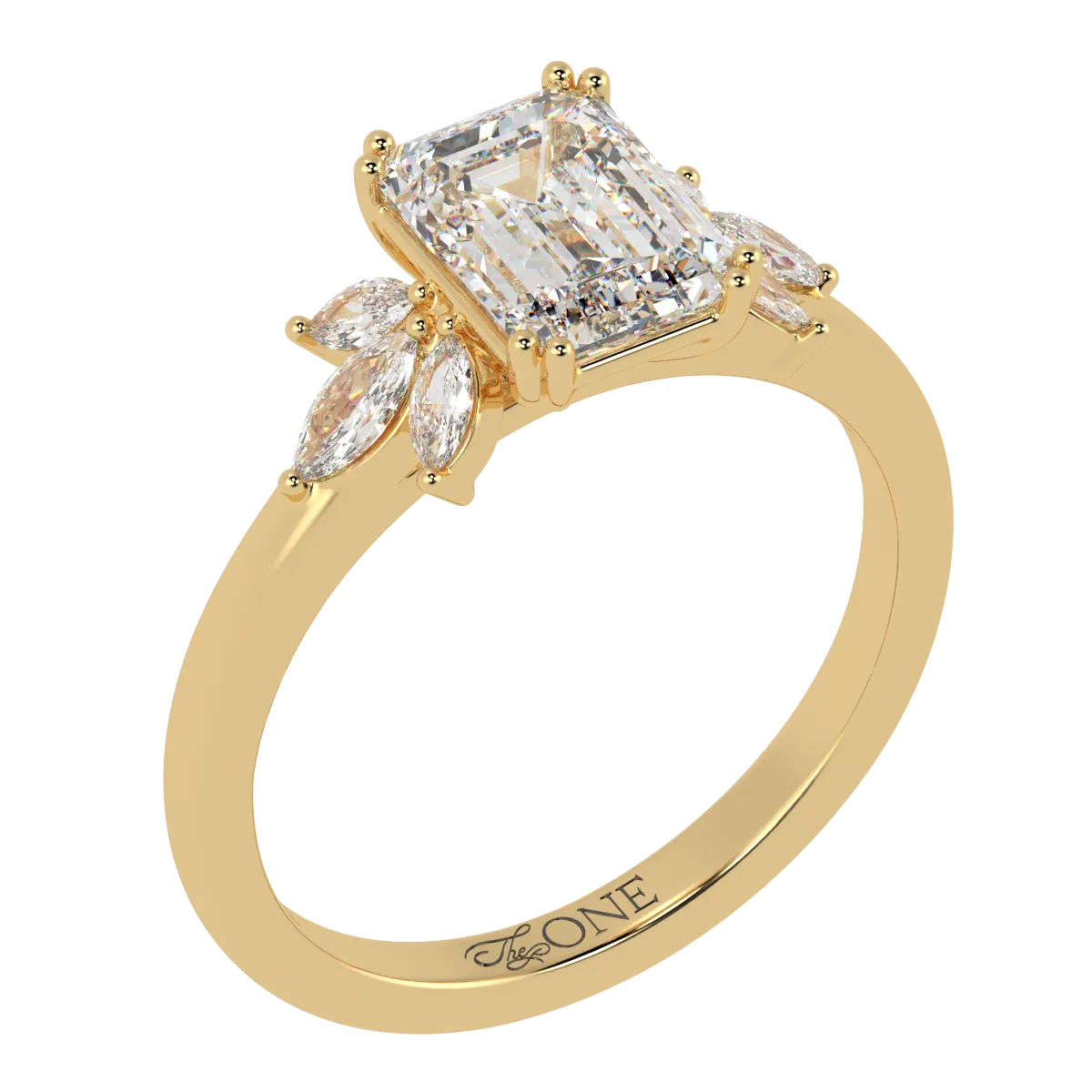 Emerald Engagement Ring with Marquise Accents