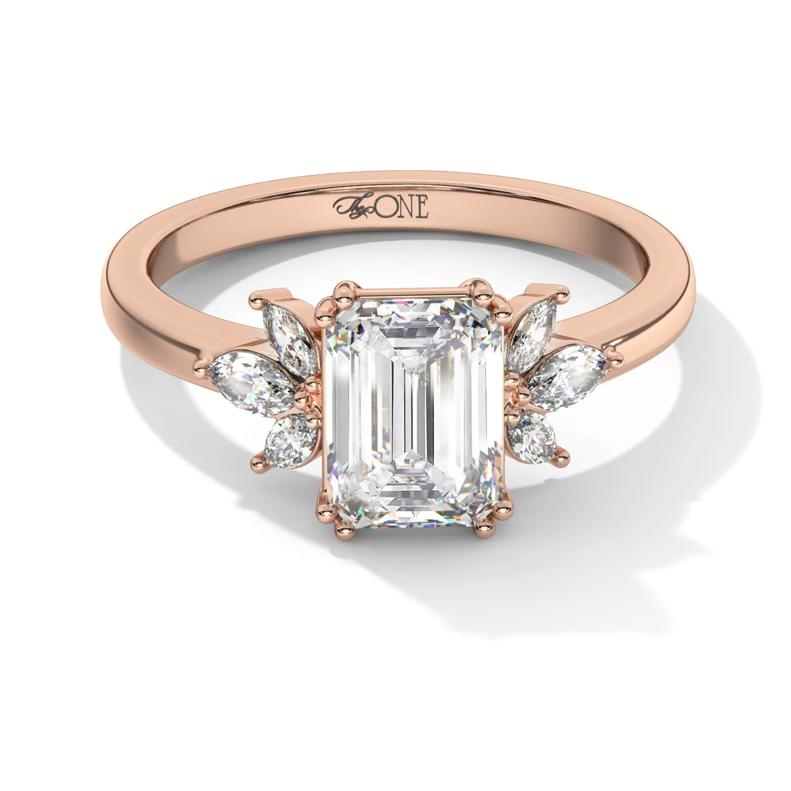 Emerald Engagement Ring with Marquise Accents