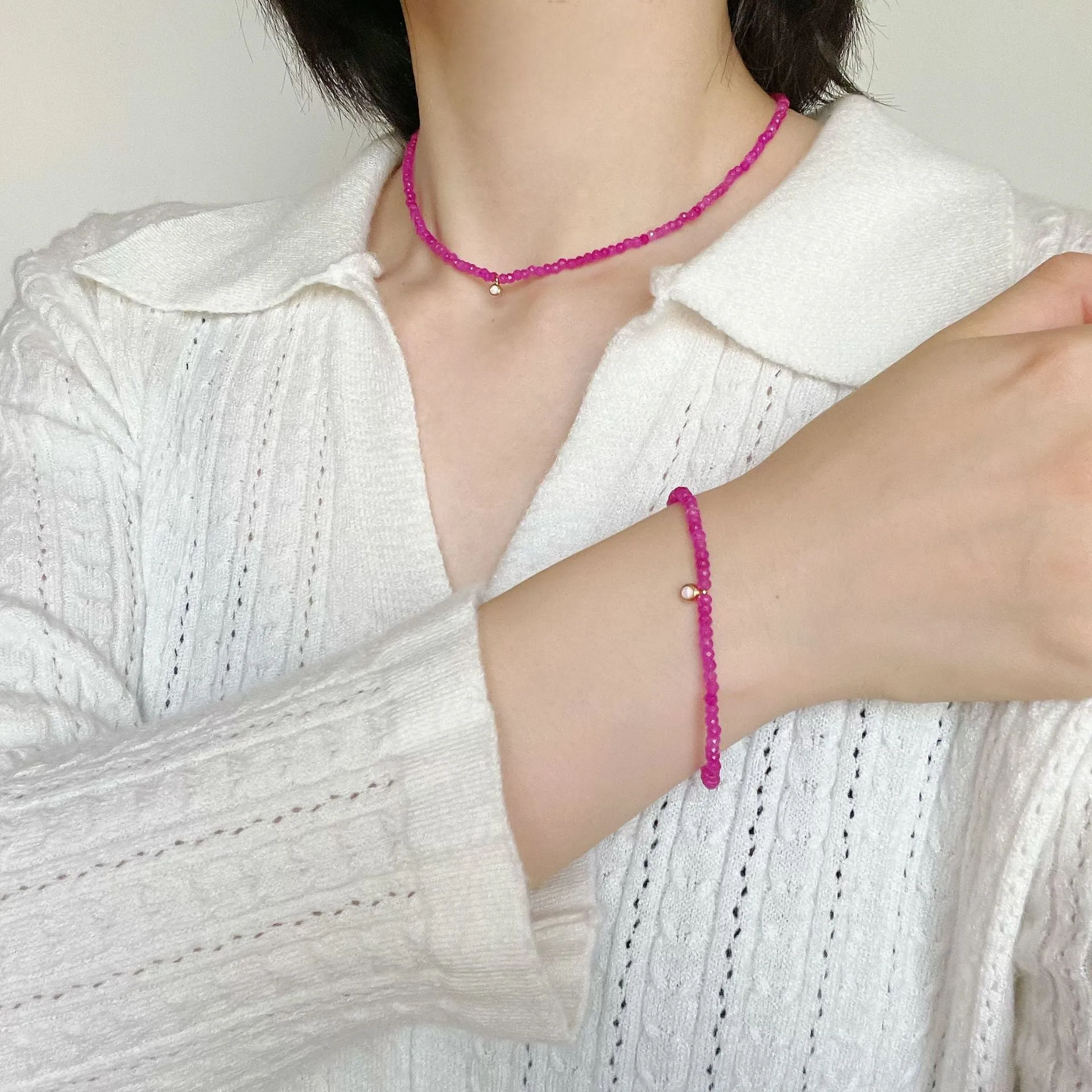 Enchanting Dragon Fruit Hued Beads Opal Necklace