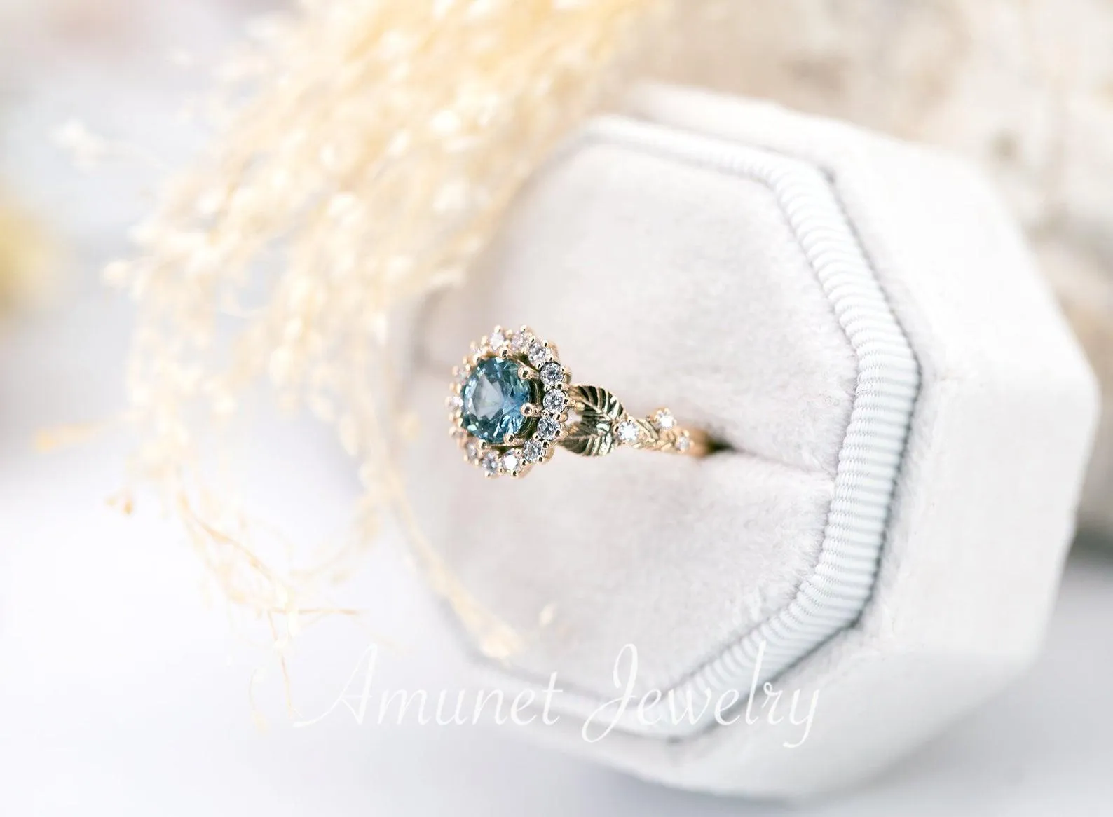 Engagement ring with madagascar teal sapphire, sapphire ring,  sapphire engagement ring, diamond ring