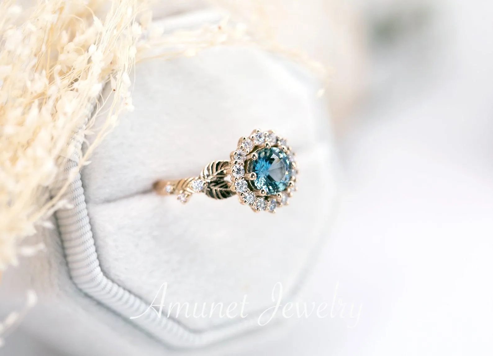 Engagement ring with madagascar teal sapphire, sapphire ring,  sapphire engagement ring, diamond ring