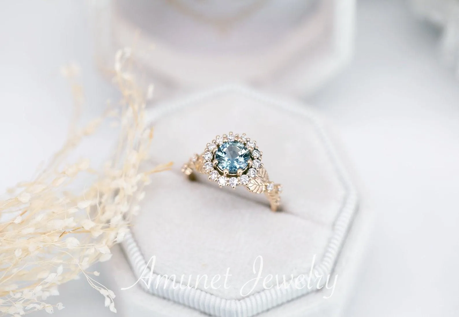 Engagement ring with madagascar teal sapphire, sapphire ring,  sapphire engagement ring, diamond ring