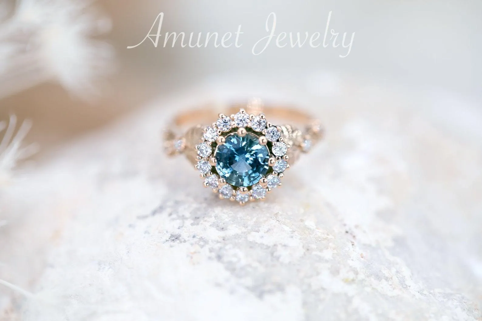 Engagement ring with madagascar teal sapphire, sapphire ring,  sapphire engagement ring, diamond ring