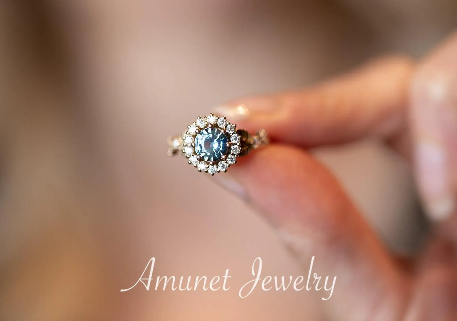 Engagement ring with madagascar teal sapphire, sapphire ring,  sapphire engagement ring, diamond ring