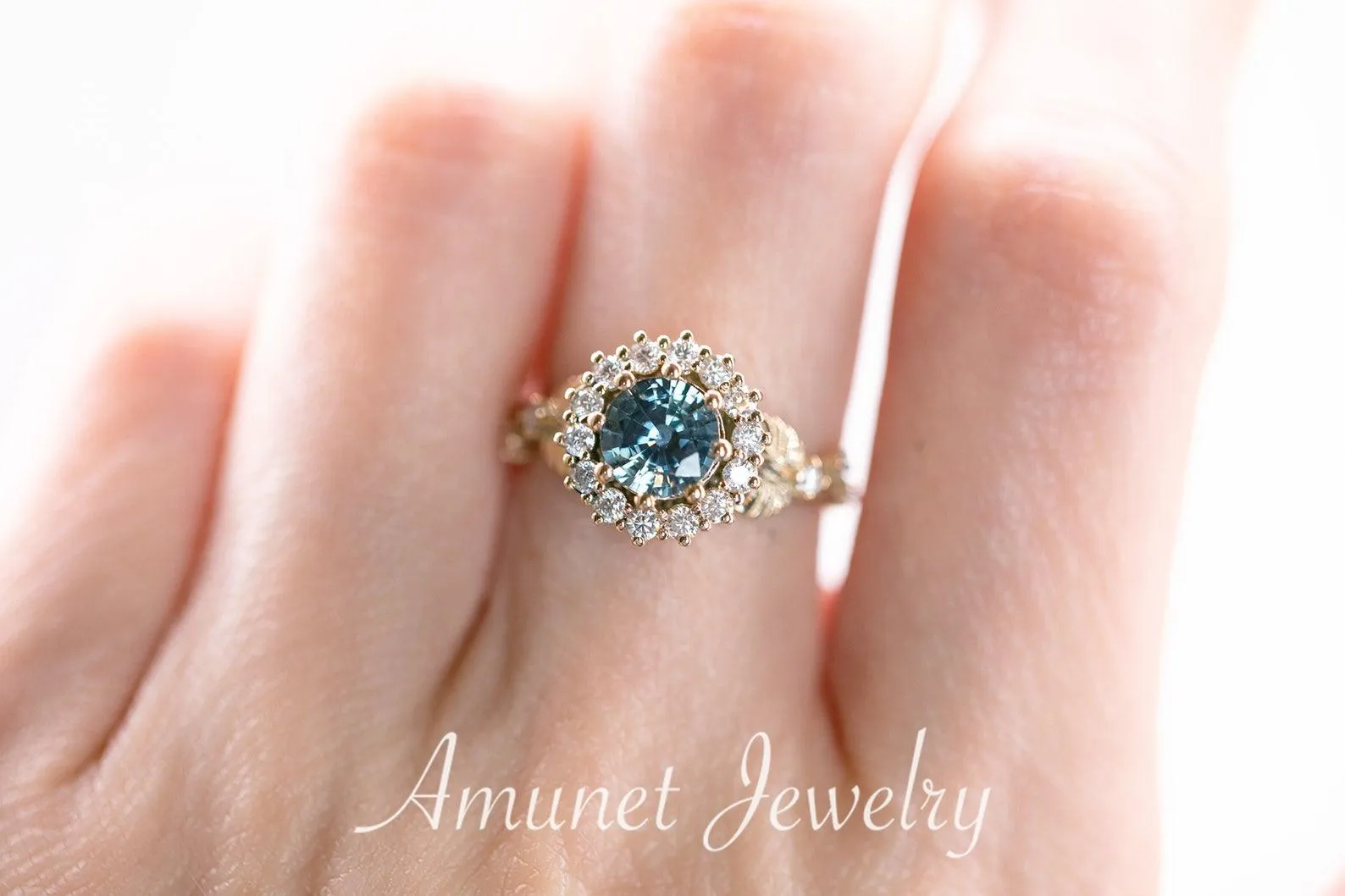 Engagement ring with madagascar teal sapphire, sapphire ring,  sapphire engagement ring, diamond ring