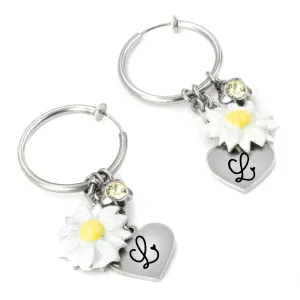 Engraved Silver Hoop Earrings with Daisies