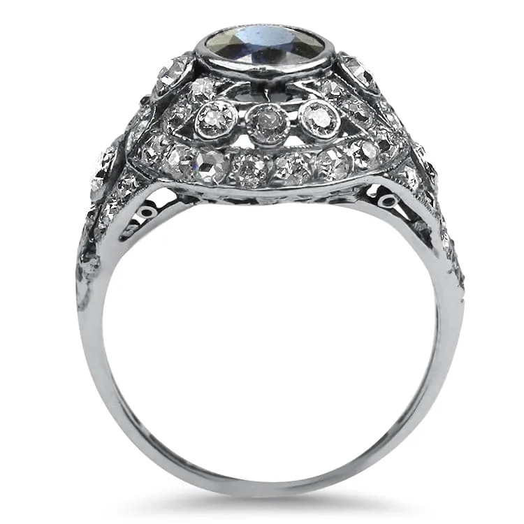Estate Edwardian Platinum 1.10cts Sapphire and Diamond Cluster Ring