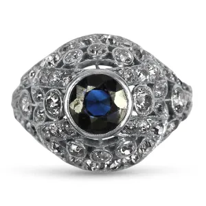 Estate Edwardian Platinum 1.10cts Sapphire and Diamond Cluster Ring
