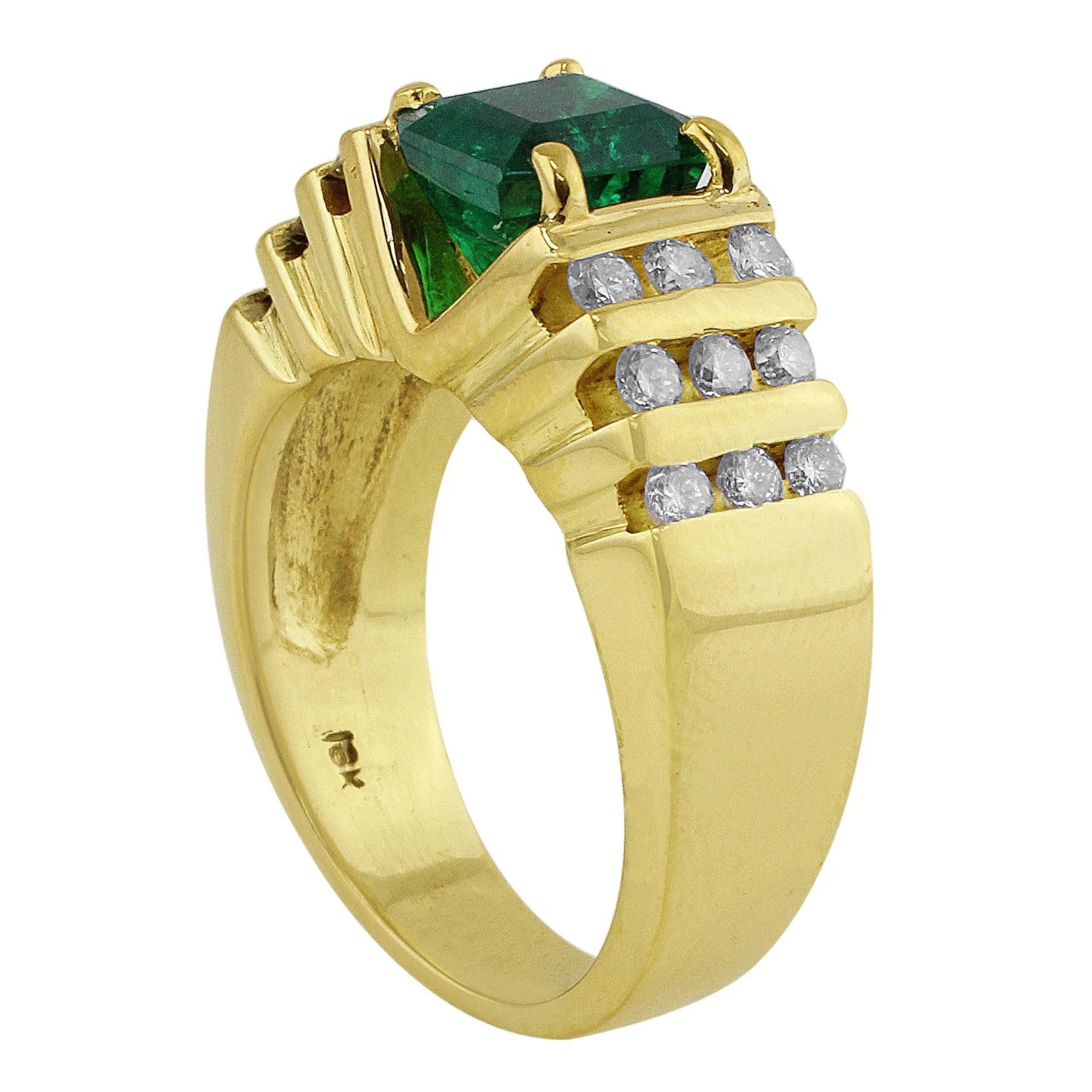 Estate Emerald Yellow Gold Diamond Ring