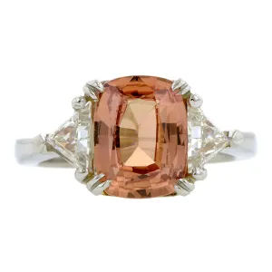 Estate Fancy Orange Sapphire & Diamond Ring