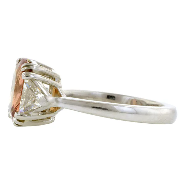 Estate Fancy Orange Sapphire & Diamond Ring