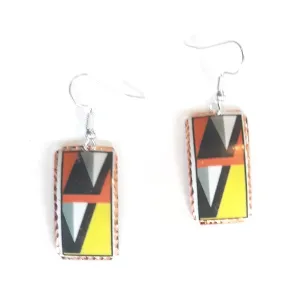 Etched Copper Geometric Earrings - Orange/Yellow Rectangles