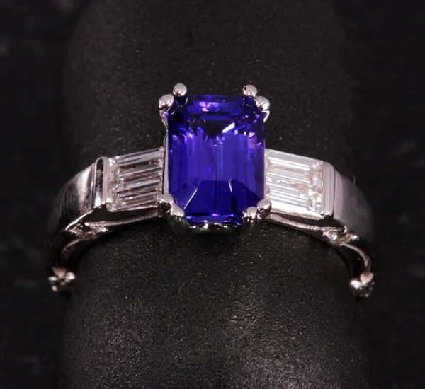 Exceptional Color AAA Tanzanite and Diamond Ring