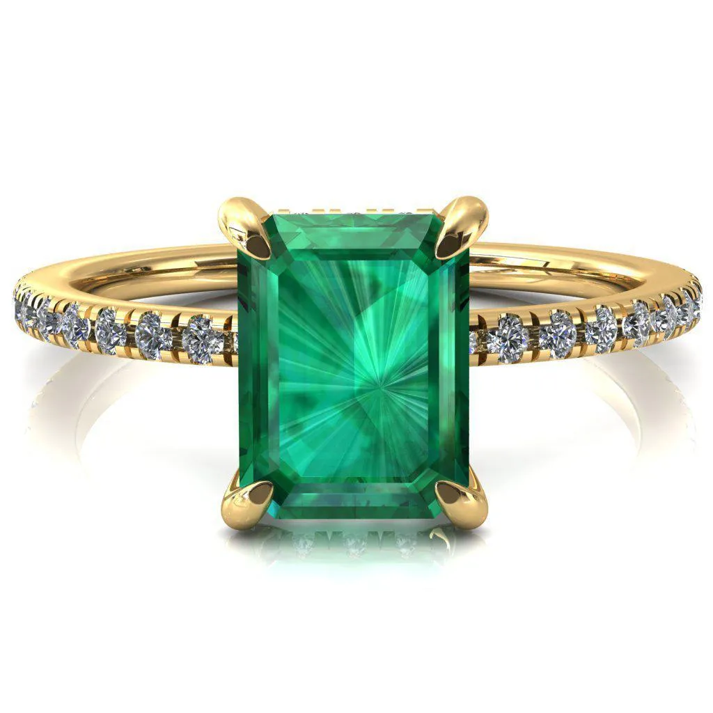 Ezili Emerald Emerald 4 Claw Prong Micro Pave Diamond Sides Engagement Ring