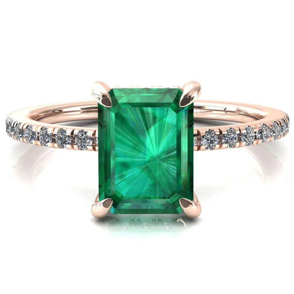 Ezili Emerald Emerald 4 Claw Prong Micro Pave Diamond Sides Engagement Ring