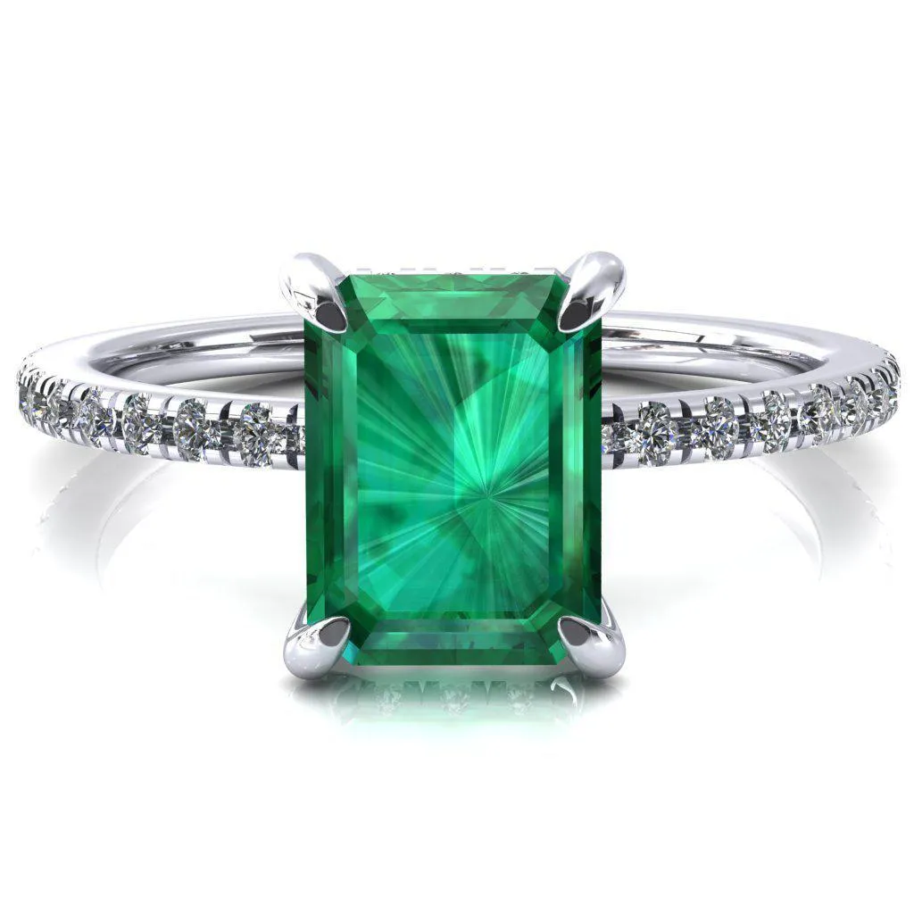 Ezili Emerald Emerald 4 Claw Prong Micro Pave Diamond Sides Engagement Ring