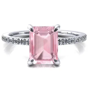 Ezili Emerald Pink Sapphire 4 Claw Prong Micro Pave Diamond Sides Engagement Ring