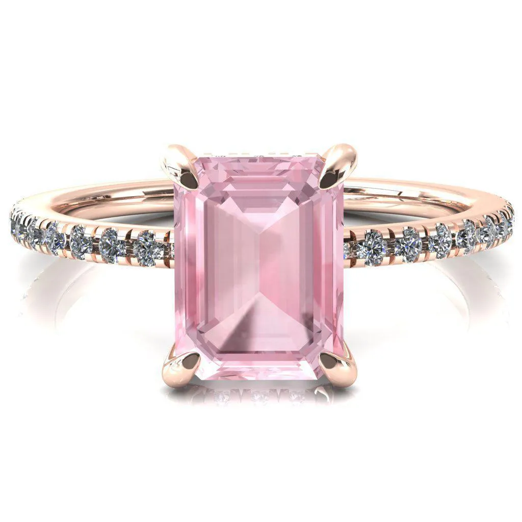 Ezili Emerald Pink Sapphire 4 Claw Prong Micro Pave Diamond Sides Engagement Ring