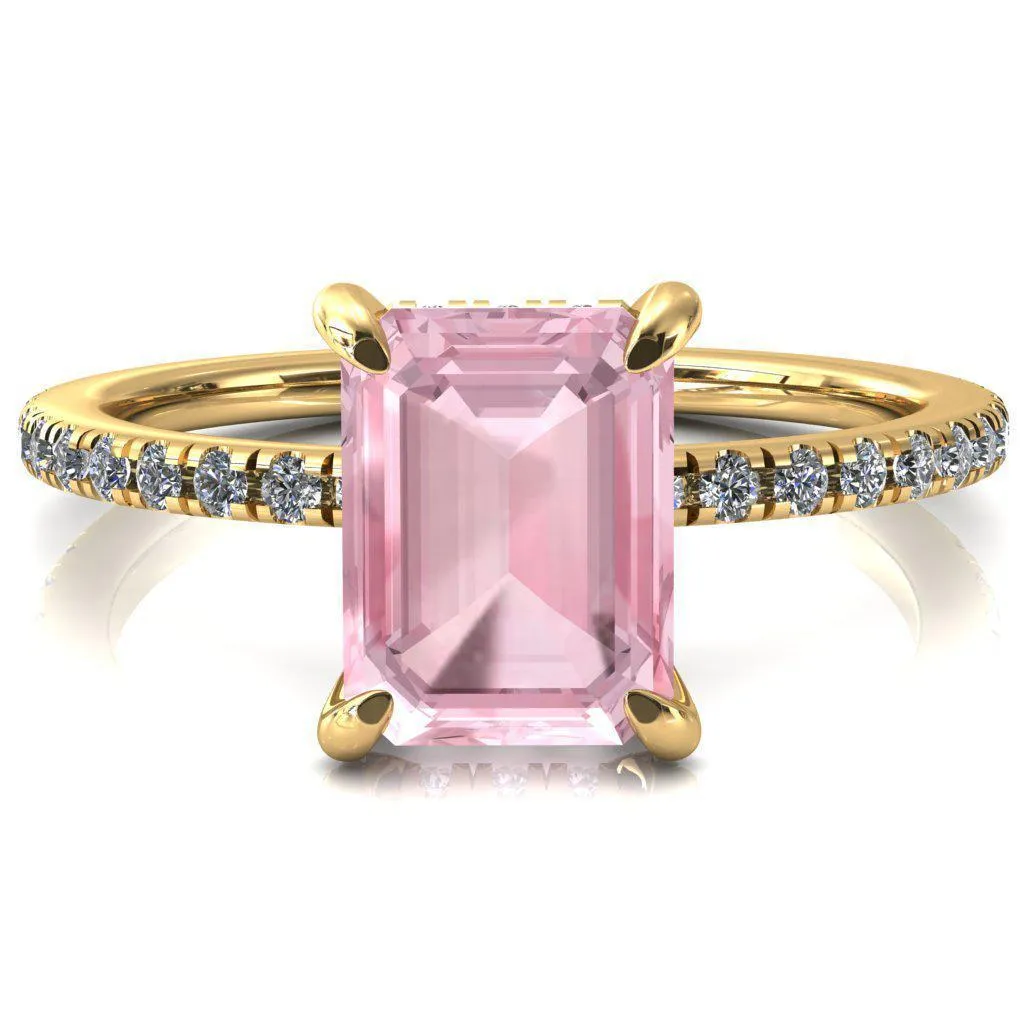 Ezili Emerald Pink Sapphire 4 Claw Prong Micro Pave Diamond Sides Engagement Ring