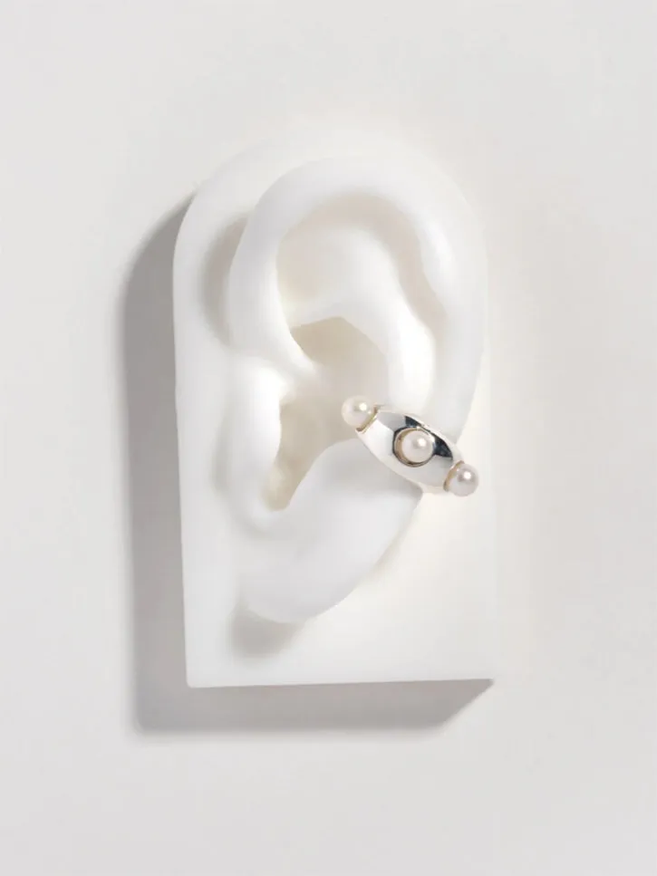 Faris Grosso Perla Ear Cuff, Silver/Pearl