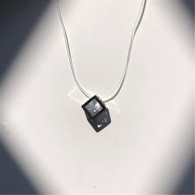 Fashion Square Imitation Pearl Crystal Zircon Necklace for Women