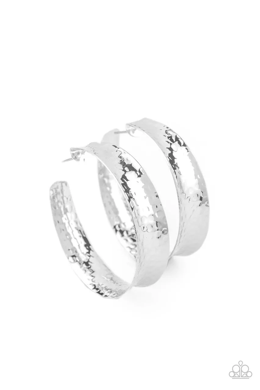 Fearlessly Flared Silver Paparazzi Earrings