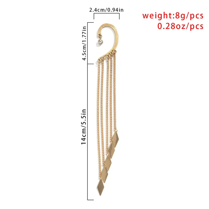 Female Rhombic & Conic Chain Ear Cuffs Tassels Earrings
