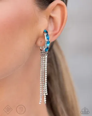 Feminine Fascination - Blue - Gem Hoop Silver Chain Paparazzi Ear Cuff Earrings - July 2024 Fiercely 5th Avenue